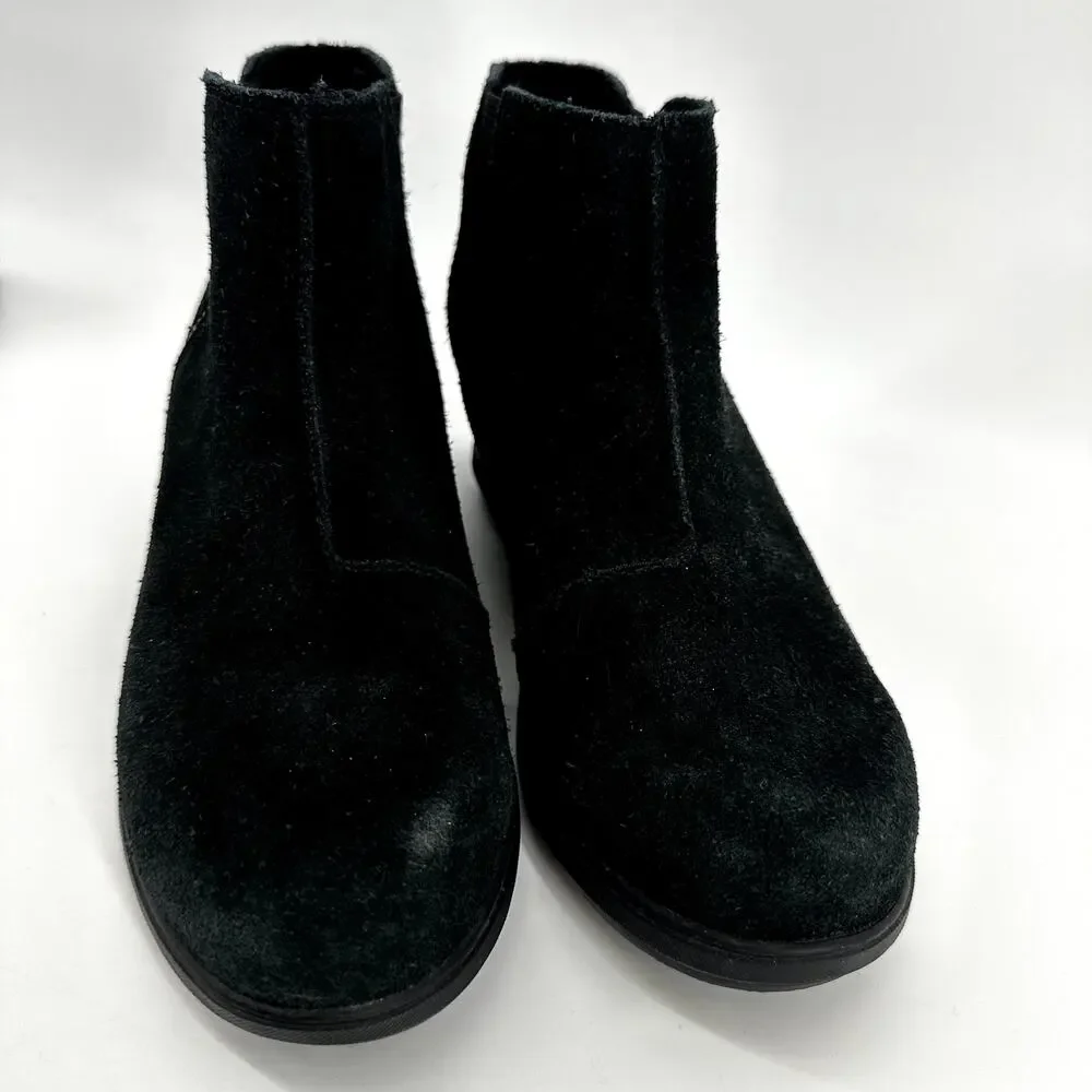 Sorel Evie Zip Ankle Boots Wedge Waterproof Suede Leather Round Toe Black 7.5